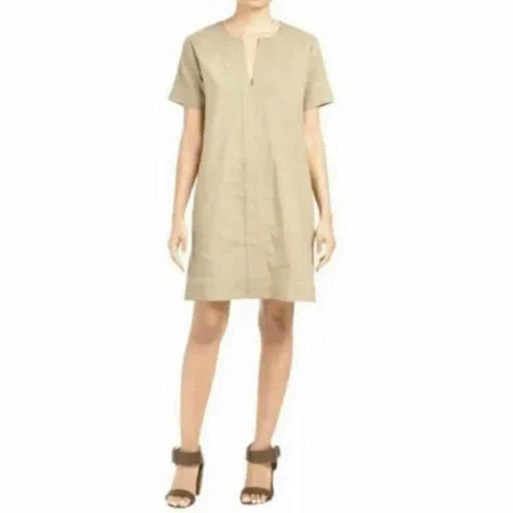 Theory Slit Front Linen Blend Moonstone‎ Caliver Shift Dress Size Small